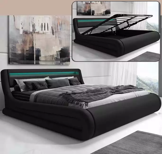 Cama de matrimonio con canapé Rodas Negro