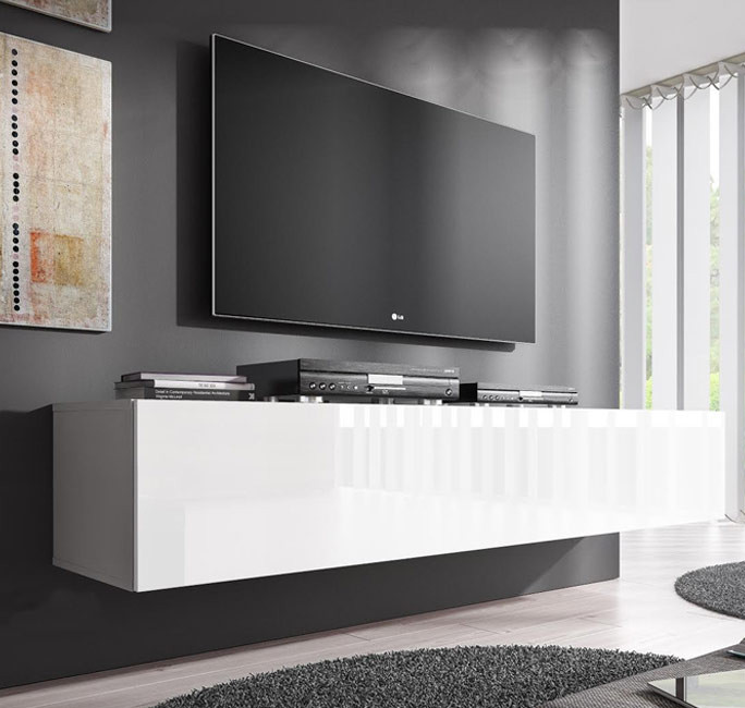 Mueble TV 160 lacado en blanco de estilo contemporáneo Clio