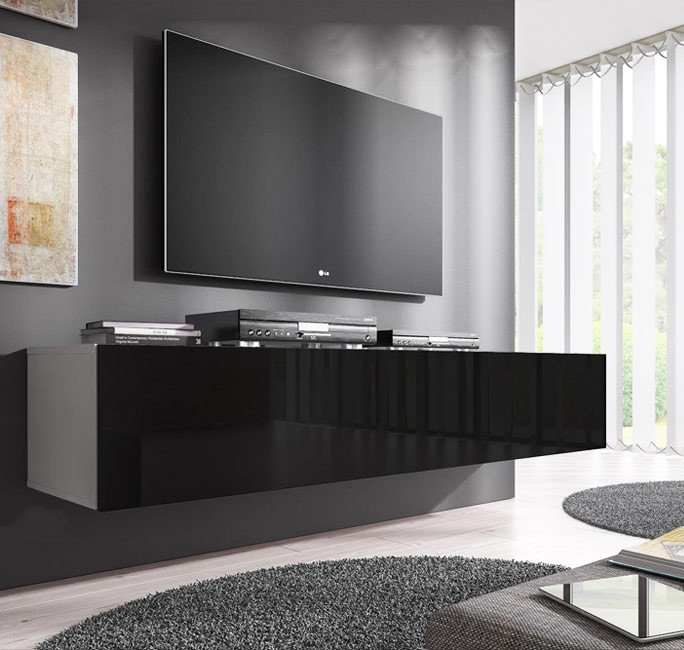Mueble de TV suspendido de 160 cm fabricado en melamina de color blanco  brillante Nerea Domensino