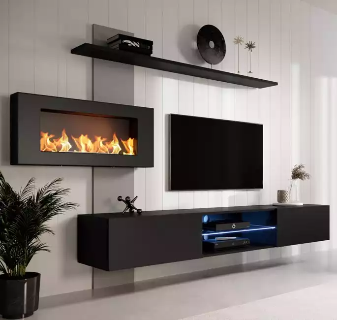 Mueble para Television con chimenea leds a medida con múltiples módulos,  www.formas.…